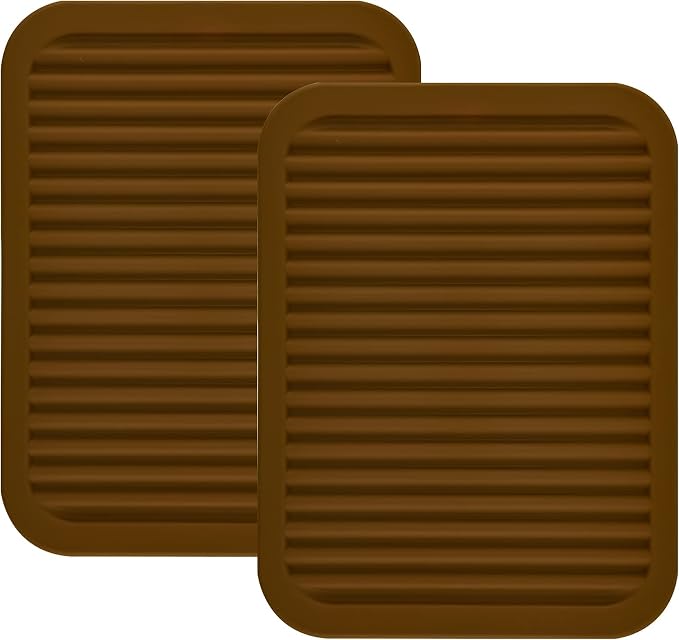 Brown Silicone Trivets Mats for Hot Dishes and Hot Pots, Hot Pads for Countertops, Tables, Pot Holders, Spoon Rest Small Drying Mats Set of 2