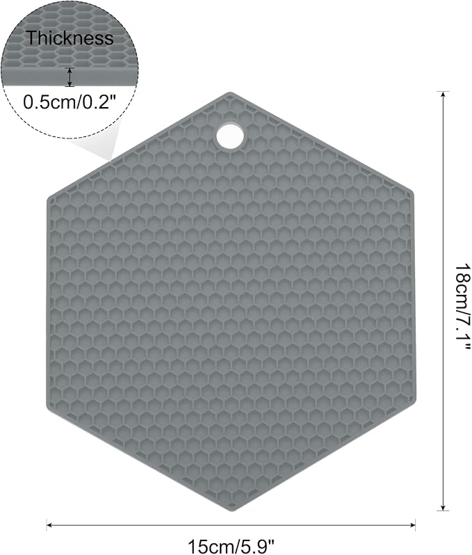 uxcell 4pcs Silicone Trivet Mats Heat Resistant Silicone Pot Holders for Hot Pots and Pans, Non-Slip Hot Pads for Kitchen Hot Dishes Table Countertops, Grey(Hexagonal)