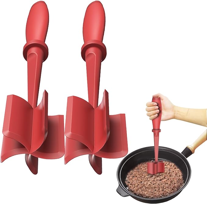 Shadowgallery 2Pack Meat Chopper,Heat Resistant Meat Masher for Hamburger Meat,Ground Beef Smasher,Nylon Chopper Utensil,Meat Ground,Non Stick Mix Chopper and Chop,Meat Masher Tool Gift（Red）