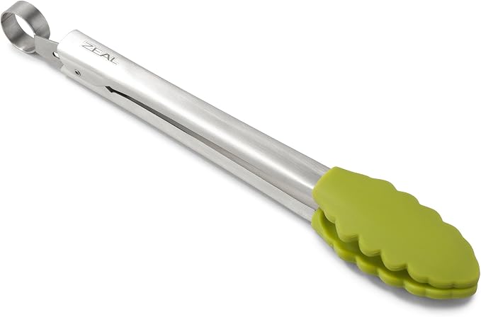 Zeal Silicone Non-Stick Kitchen Cooking Tongs with Stainless Steel Handle – Perfect for Cooking, Grilling, BBQ, Serving, and More 26cm - Heat-Resistant, BPA-Free, and Easy-to-Clean, Lime Green