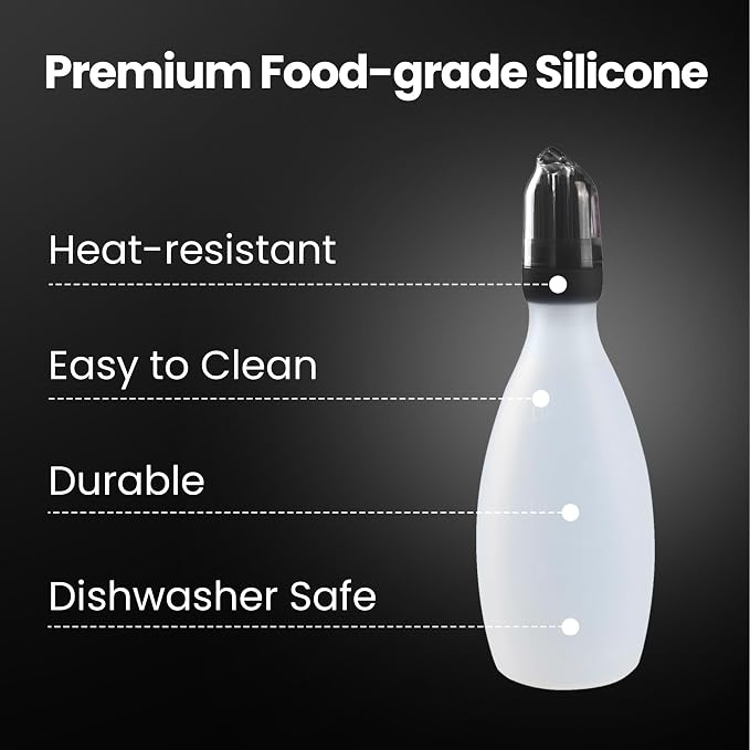 BBQ Sause Bottle with Basting Brush for Grilling，All-in-One Silicone Bottle with Brush Applicator, Heat Resistant BBQ Accessories and Cooking Gadgets, BPA-Free Oil Dispenser for Baking (Black)