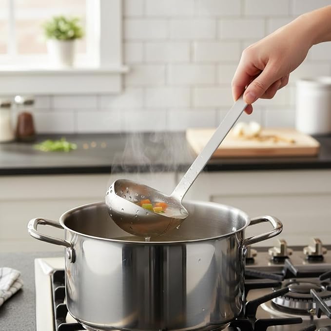 Amco Stainless Steel Straining Ladle - Silver 6.5-Ounce
