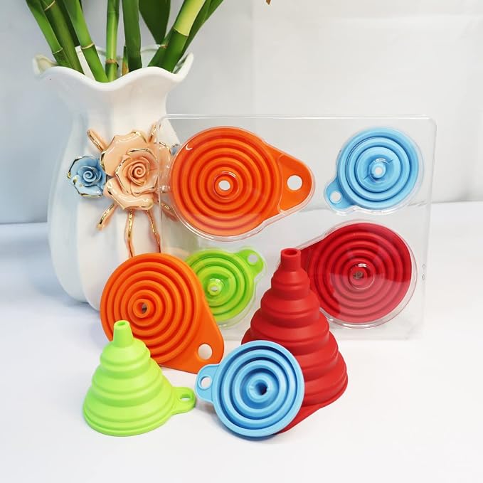 KongNai Silicone Collapsible Kitchen Funnels 4 Pack + Wide Mouth Canning Funnels 3 Pack