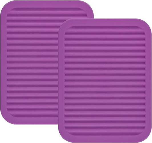 Purple Silicone Trivets Mats for Hot Dishes and Hot Pots, Hot Pads for Countertops, Tables Pot Holders Spoon Rest Small Drying Mats Set of 2