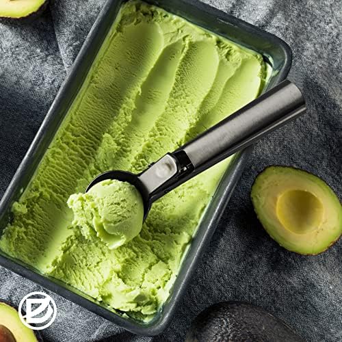 D Ice Cream Scoop, Stainless Steel Ice Cream Scooper with Trigger Release, Metal Cookie Scoops, Iceream Scoop Spoon for Meatball Frozen Yogurt Gelatos and Sundaes, Dishwasher Safe (Black)