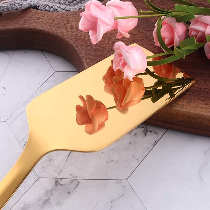 6 Pcs Gold Square End Turner, Stainless Steel Titanium Plated Solid Turner Spatula, Ergonomic Integral Forming Handle-Dishwasher Safe(10.2 inches/26cm)