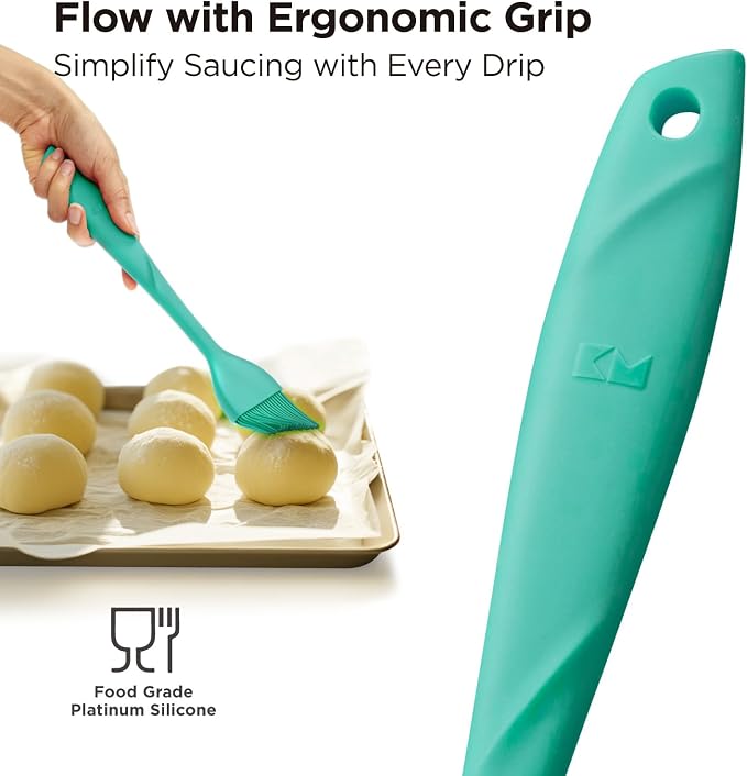 Kitchen Mama WaltzGrip Platinum Silicone Basting Pastry Brush, Teal | Heat-Resistant, For Cooking, Baking, Grilling, Spreading Oil or Butter, Dishwasher-Safe