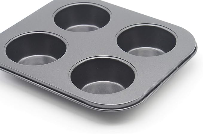 4 Cup Muffin Pan 8.5x 7.48” Air Fryer Small Oven Cupcake Baking Pan | Carbon Steel, Nonstick, No Toxic Bakeware, 2 Pack, Toaster Oven Tin, 1-2 Person Use, Easy Clean