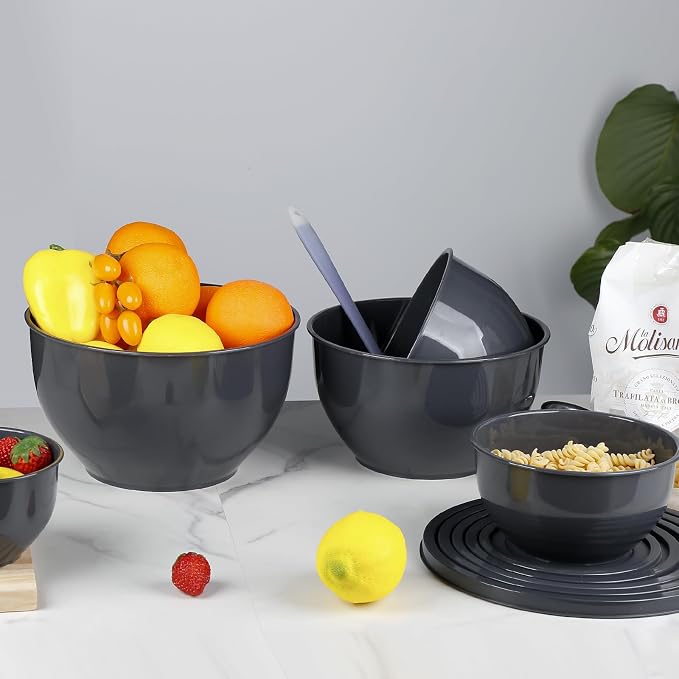 Greentainer Plastic Mixing Bowls with Lids Set for Kitchen, 5 Set Nesting Bowls for Mixing, Baking, Prepping, Cooking and Serving Food, Mixing Bowls Dishwasher, Microwave Safe