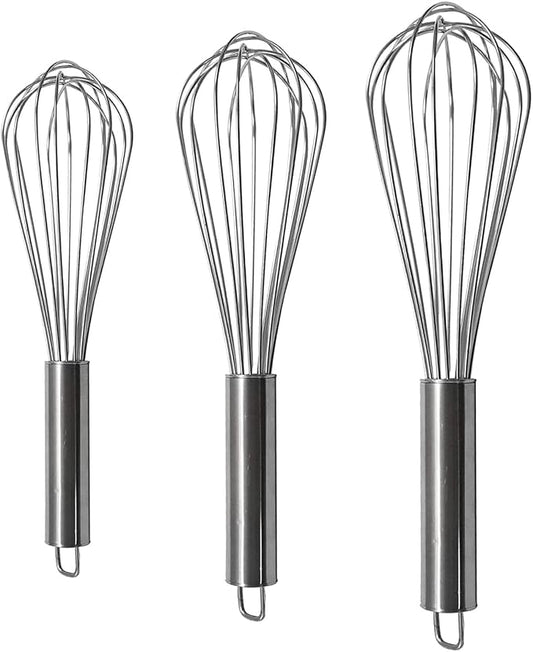 Whisks for Cooking, 3 Pack Stainless Steel Whisk for Blending, Whisking, Beating and Stirring, Enhanced Version Balloon Wire Whisk Set, 8"+10"+12" Wire Whisker, Egg Beater,