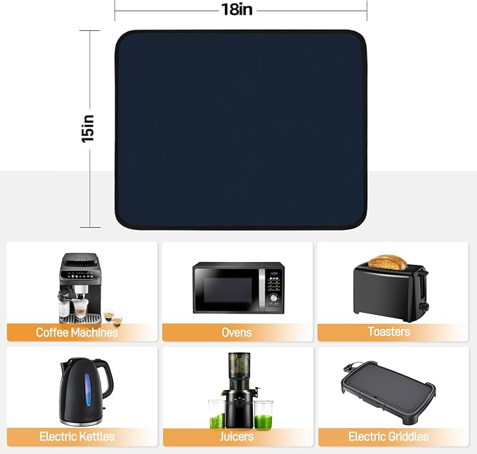 2 PCS Heat Resistant Mats for Countertop Air Fryer, 18x15in, Blue | 1022 ℉ Fireproof mat, air fryer accessories for ninja, cosori, waterproof hot pads for kitchen toaster, oven, coffee maker