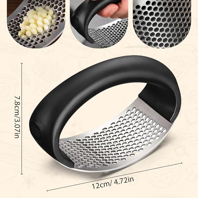 Garlic Press Stainless Steel, Manual Garlic Mincer & Crusher with Garlic Peeler Tube, Easy to Clean Dishwasher Safe Kitchen Tool for Garlic & Ginger (1)