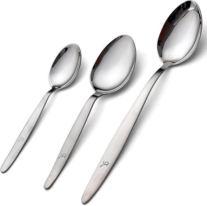 Chef Kunz Spoon |3-Pack| 18/10 Stainless Steel Solid Serving Spoon Set | Cooking Spoons for Basting, Plating, Quenelle (Extra Large Medium and Small, Kunz Regular spoon set (3 piece)