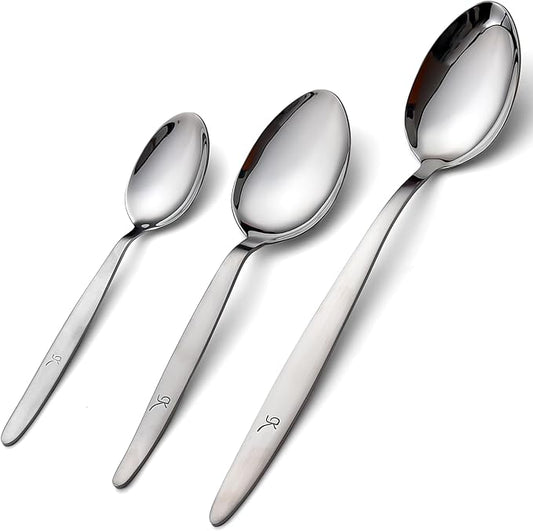 Chef Kunz Spoon |3-Pack| 18/10 Stainless Steel Solid Serving Spoon Set | Cooking Spoons for Basting, Plating, Quenelle (Extra Large Medium and Small, Kunz Regular spoon set (3 piece)