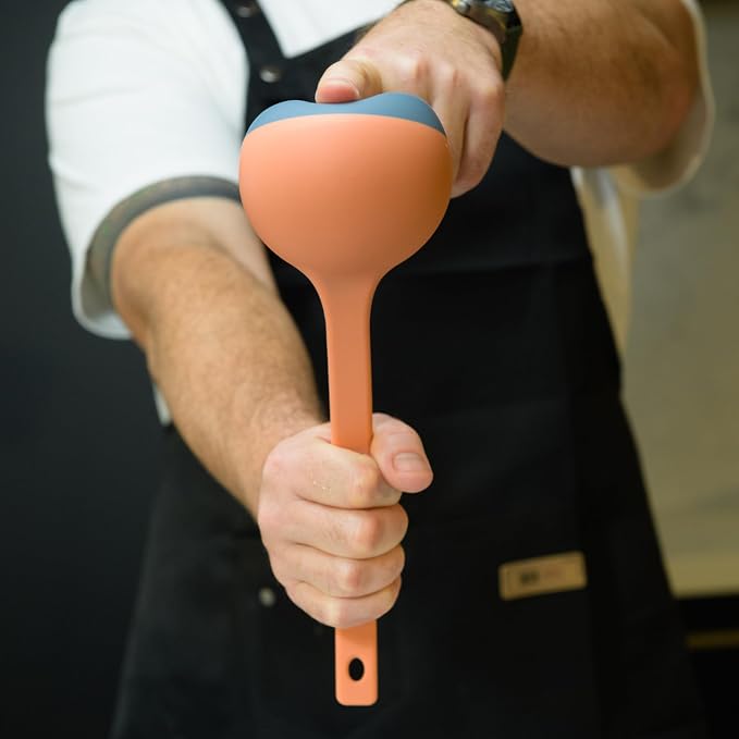 Silicone Spoon - Colorful Silicone Spatula Ladle with a Soft Top to Mold to your Pots & Pans. (Blue/Orange)