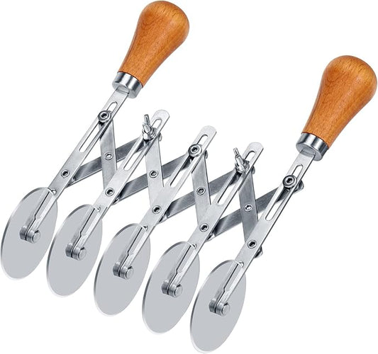 Juome 5 Wheel Pastry Cutter with Wooden Handle, Multi-Round Wheel Pasta Dough Cutter Roller Pizza Slicer Accordion Pastry Knife Divider Tool