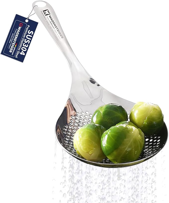 WAGENSTEIGER Stainless Steel Skimmer Strainer 12.6 inch Long, Slotted Spoon, Slotted Ladle for Cooking and Frying, Pasta Vegetable Strainer Home & Commercial Use, Large, Silver