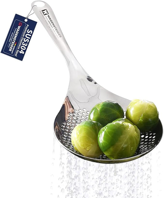 WAGENSTEIGER Stainless Steel Skimmer Strainer 12.6 inch Long, Slotted Spoon, Slotted Ladle for Cooking and Frying, Pasta Vegetable Strainer Home & Commercial Use, Large, Silver