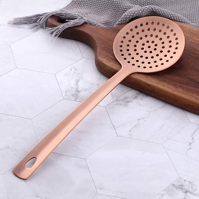 Skimmer Spoon, BuyGo Rose Gold Slotted Spoon Strainer Ladle Stainless Steel Cooking Utensil, Comfortable Grip Design