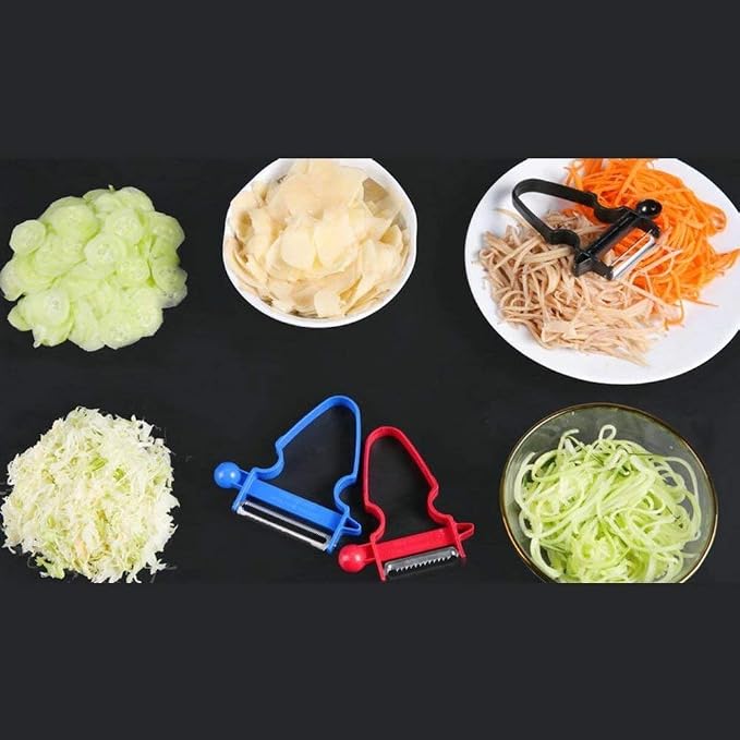 Kitchen Food Peeler Set, Stainless Steel Blades with Non-Slip Handles, 3-Piece Set (Black 50mm, Blue 68mm, Red Julienne)