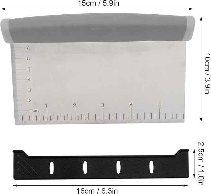 Stainless Steel Dough Scraper, Metal Griddle Chopper Grey Benchs Scraper Knife with Measuring Scale and Cover for Baking