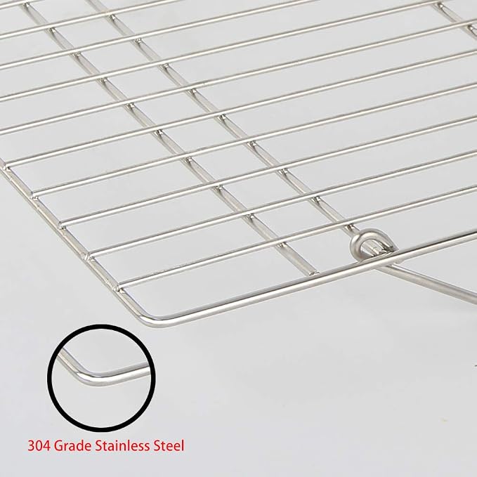 FlagShip Cooling Baking Rack Set of 4, 100% 304 Stainless Steel Wire Baking Rack, Stackable Cooling Cooling Roasting Cooking - 14.4''x10.43''