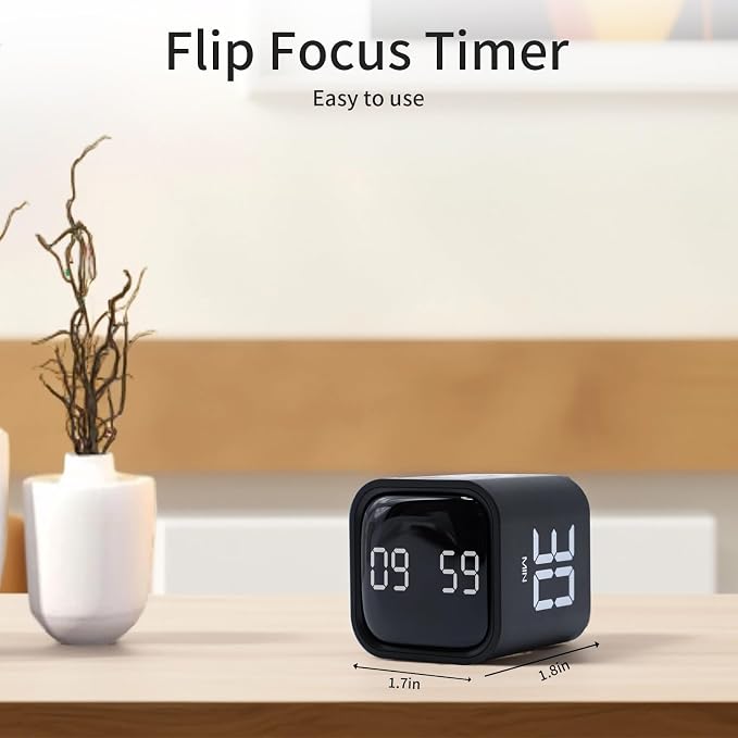 Productivity Timer Flip Gravity Sensor Cube Timer Countdown & Countup,Mute & Vibrate & Sound，5/10/30/60min & Custom Timing, Perfect for ADHD,Work,Learning,Kitchen Cooking (1Black)