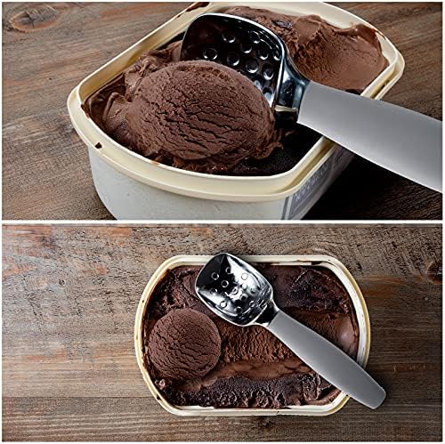 Professional Ice Cream Scoop with Ergonomic Anti-Slip Handle - Rust-Proof Zinc Alloy, Anti-Freeze Design for Home & Commercial Use(Grey)