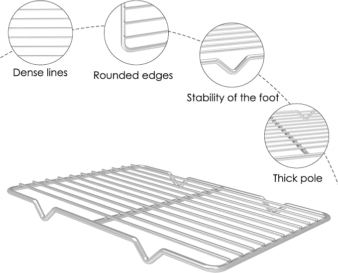 Linkidea Metal Grate Cooling Rack Pack of 2, Stainless Steel Baking Cooling Rack Rectangle 7.8'' x 10.2'', Oven Safe Grid Wire Racks for Roasting Disposable Pan (Silver)