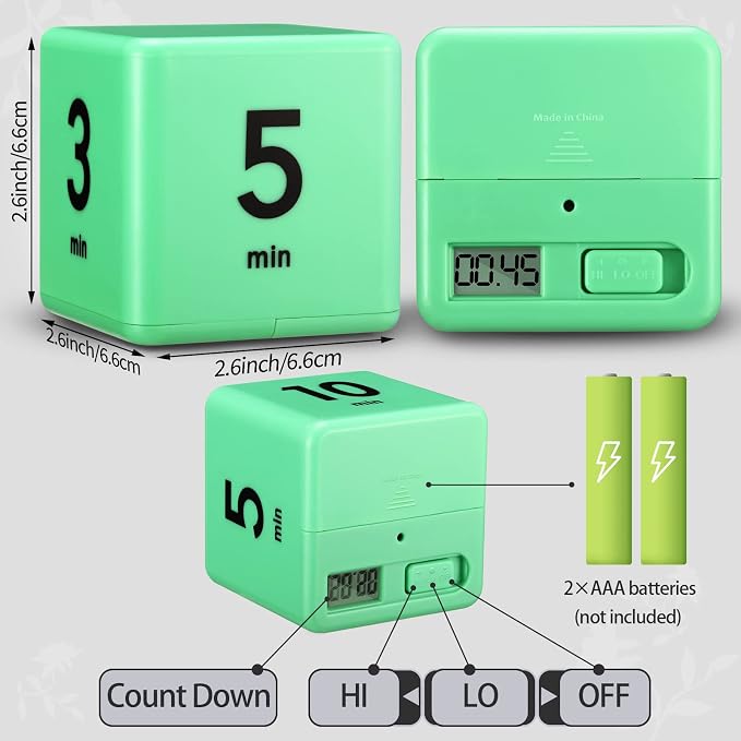 Weewooday 2 Pieces Cube Productivity Timer Flip Gravity Sensor Flip Countdown Countup Workout Timer Management 1 3 5 10 Minutes and 15 20 30 60 Minutes for Back to School Work Kitchen(Green, Blue)