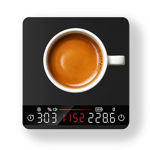 Mini Coffee Scale with Timer,Rechargeable Espresso Scale with Auto Timing, Ratio Flow Rate Display,2kg/0.1g High Precision,for Espresso & Pour-Over Coffee,Aluminum Body,Digital Kitchen Scale,Black