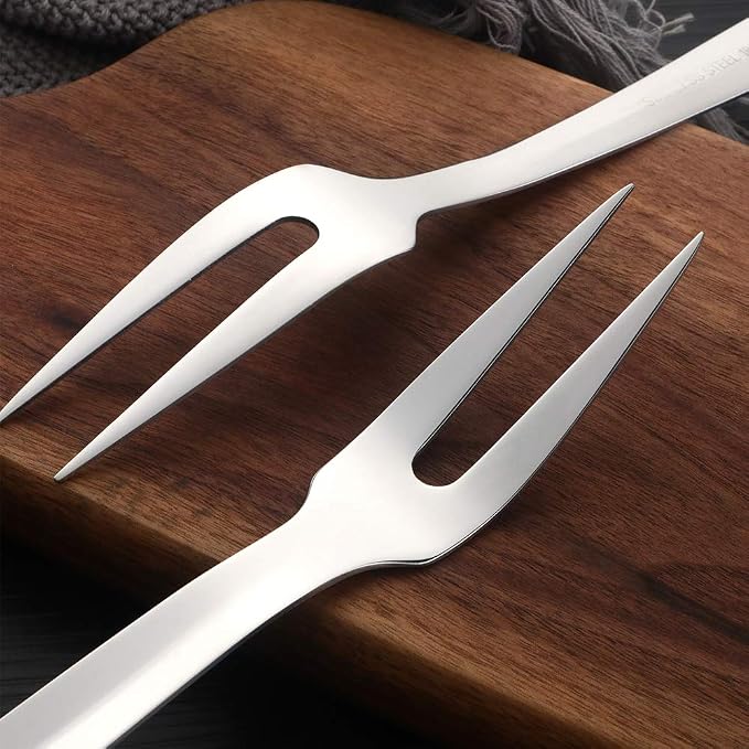 6 Pcs 12.3 in Silver Meat Forks for Kitchen, Stainless Steel Titanium Plated Dinner Fork, Ergonomic Integral Forming Mirror Polish-Dishwasher Safe