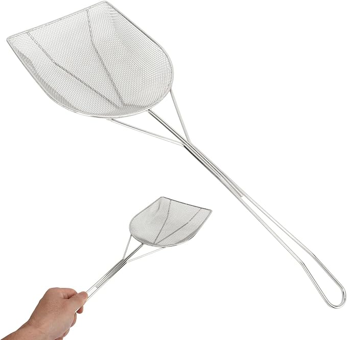 Strainer Skimmer, Stainless Steel Fryer Skimmer Ladle with Long Handle Fine Mesh Strainer Skimmer for Kitchen Deep Fryer, Skimming Grease and Foam(5.9x18.3in)