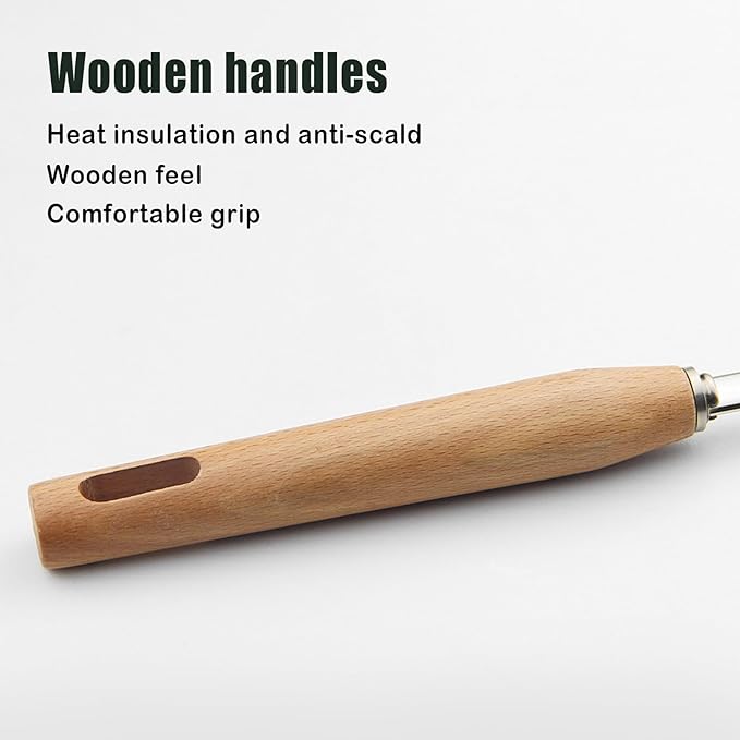 Spider Strainer, Skimmer Spoons, 6.3 Inch Spider Strainer Skimmer Ladle for Cooking and Frying, Cooking Utensils Frying Spoon with Wooden Handle, Wire Slotted Spoon for Kitchen