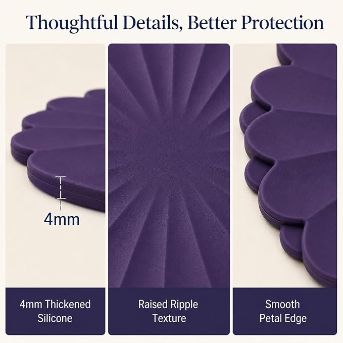 Heat-Resistant Silicone Trivet Mats, Non-Slip Hot Plate Holder for Kitchen Countertops & Dining Table, Reusable Pot Holder Pad with Secure Grip, Dishwasher Safe (Purple, Diameter: 18cm/7.09")