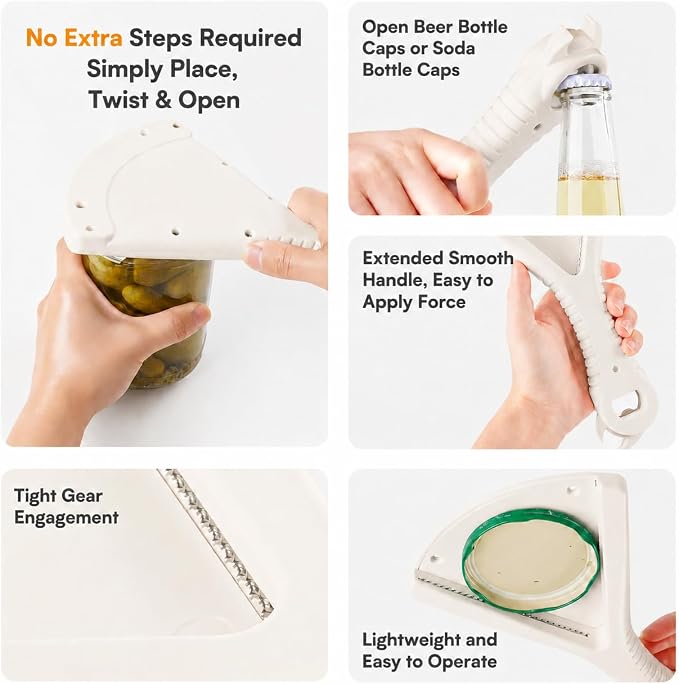 Jar Opener for Weak Hands & Seniors with Arthritis, Easy Twist | Effort-Saving Jar Opening for Large & Tight Lids, Extended Non-Slip Handle, Easy to Use, 3-in-1 Kitchen Tool