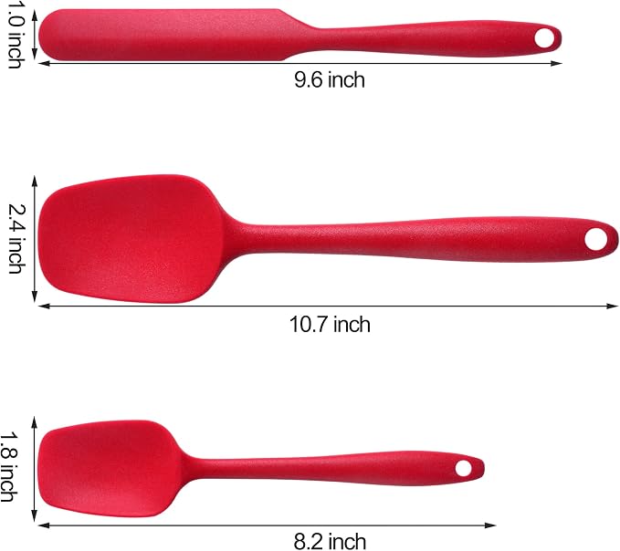 MaxDare Silicone Spatulas and Spoon Set, One-Piece Design Heat Resistant Dishwasher Safe Kitchen Utensil for Baking Cooking Stirring, Non Stick BPA-Free Food Grade Rubber, Set of 6, Red