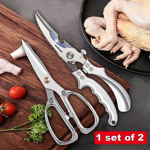 2 Pack Kitchen Shears,Heavy Duty Stainless Steel All-Purpose Poultry Meat Scissors for Cooking-Dishwasher Safe
