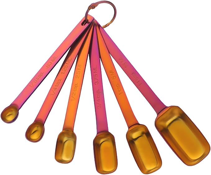 DOCBLACK 6PCS Measuring Spoons Set, Premium Heavy Duty Stainless Steel Metal Kitchen Measuring Tools Set, for Cooking Baking, for Dry or Liquid, Fits in Spice Jar - Orange Red