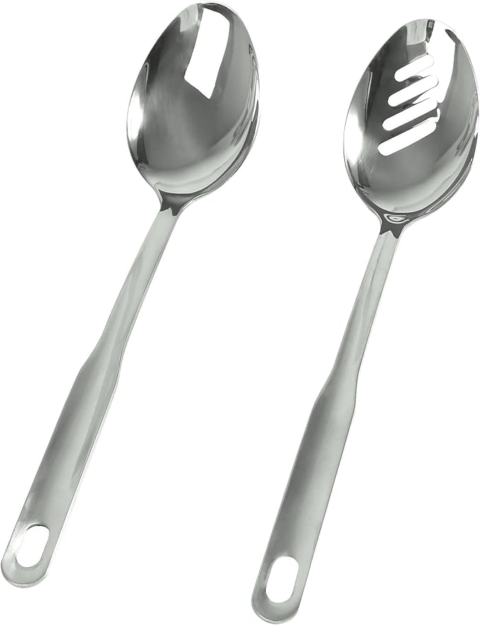 IMEEA Cooking Spoon Set SUS304 Stainless Steel Big Spoons for Serving Food Large Serving Spoons Basting Spoon Slotted Spoon, 12.8-Inch