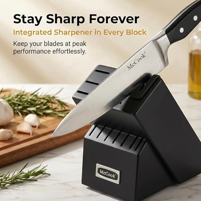 McCook® Knife Sets,German Stainless Steel Kitchen Knife Block Set with Built-in Sharpener, 20-Piece Razor-Sharp Kitchen Knives, Forged Triple Rivet,Full Tang,Ergonomic Handle,Elegant Box for Gift