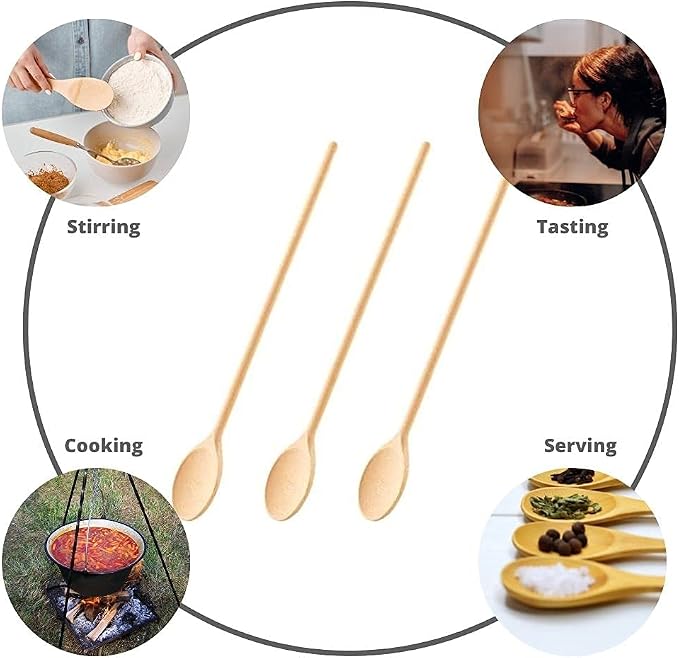 Mr.Woodware 16 Inch Wooden Spoons for Cooking - Set of 3 Long Handle Oval Wooden Spoon for Mixing, Stirring, Tasting - Kitchen Wooden Utensils For Cooking and Crafts, Personalized Wood Burning