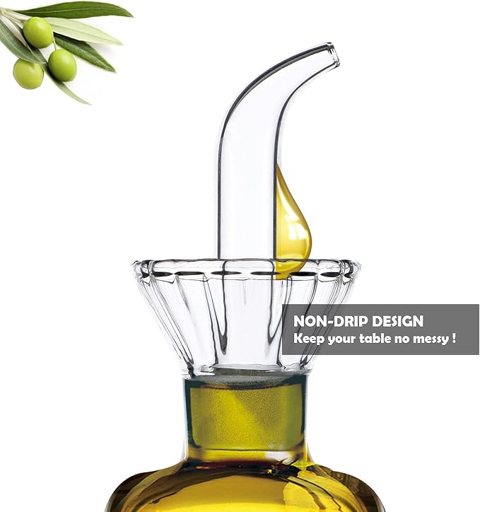 4 oz/125 ml Clear Glass Olive Oil Dispenser Bottle - Oil & Vinegar Cruet with Pourers and NO Funnel Needed - Olive Oil Carafe Decanter for Kitchen and BBQ Olive Oil Dispenser Bottle