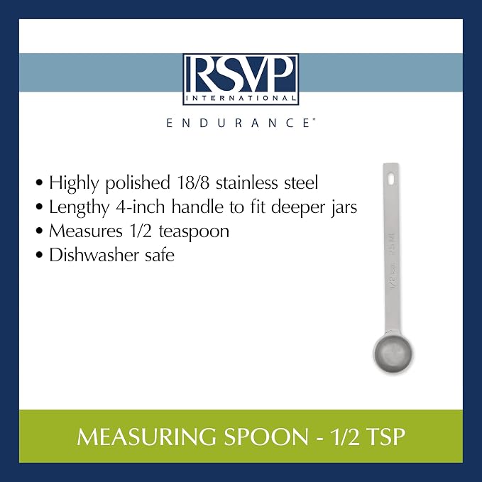 RSVP International Endurance Kitchen Collection Open Stock Measuring Spoon, Stainless Steel, Dishwasher Safe, 0.5-Teaspoon