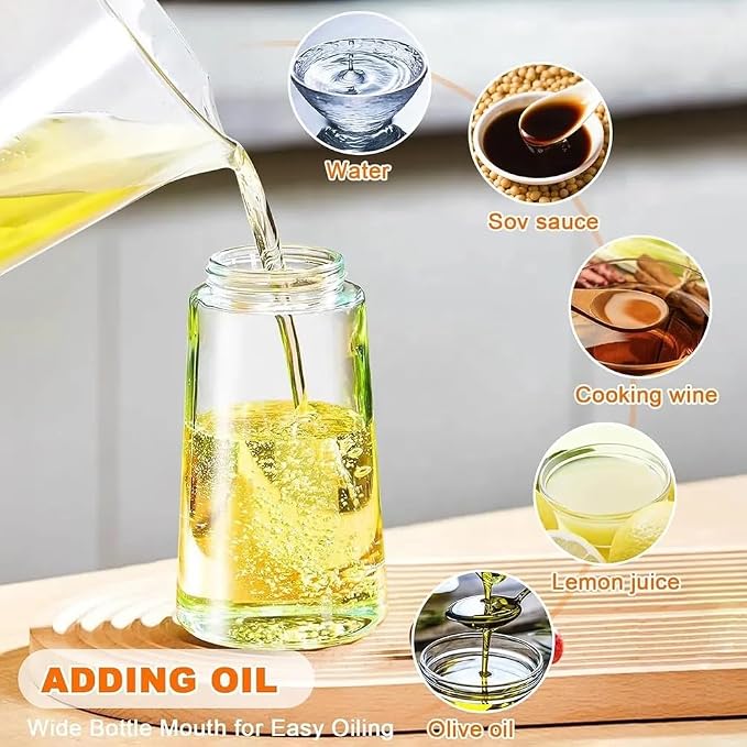 Oil Sprayer for Cooking 2 in 1, 470ml/16oz, Oil Spray & Dispenser Glass Bottle, Food-grade material for Kitchen, Salad Dressing, Frying, Air Fryer & BBQ (Black&CreamyWhite)