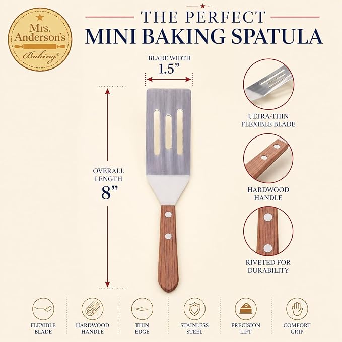 Mrs. Anderson’s Baking Mini Flexible Brownie Cookie Spatula, Stainless Steel Blade with Wood Handle