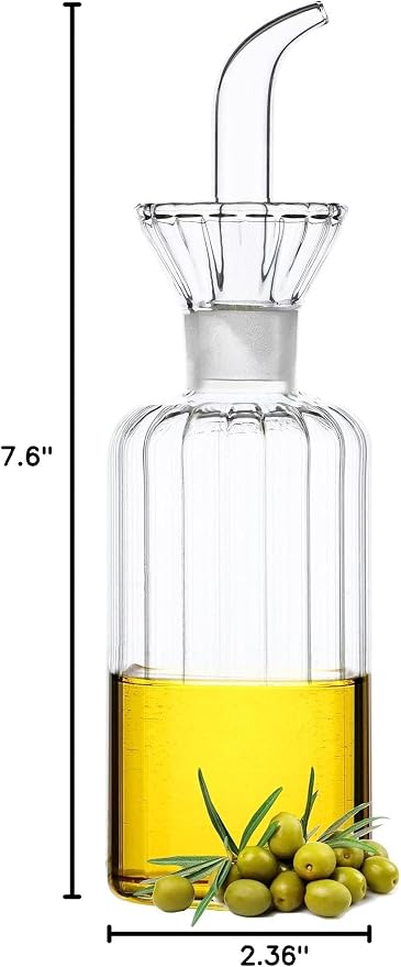 8oz/240ml Olive Oil Bottle Dispenser/Glass Cruet with DRIPLESS POUR SPOUT for Kitchen and BBQ