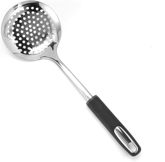 Dominion Skimmer Spoon - Stainless Steel Slotted Spoon & Comfortable Soft Grip Handle - Durable Food Grade Strainer Spoon For Draining, 13 inch