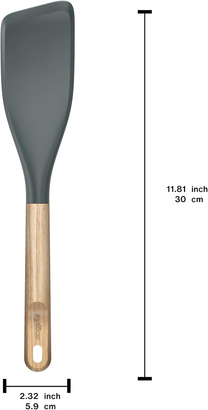 Zyliss Easy Lift Turner Oak Wood – Flexible Silicone Spatula with FSC Oak Handle, Heat-Resistant Head Safe for Non-Stick Cookware, Ideal for Flipping Pancakes Fish and Omelets, 464°F Safe 11.8"