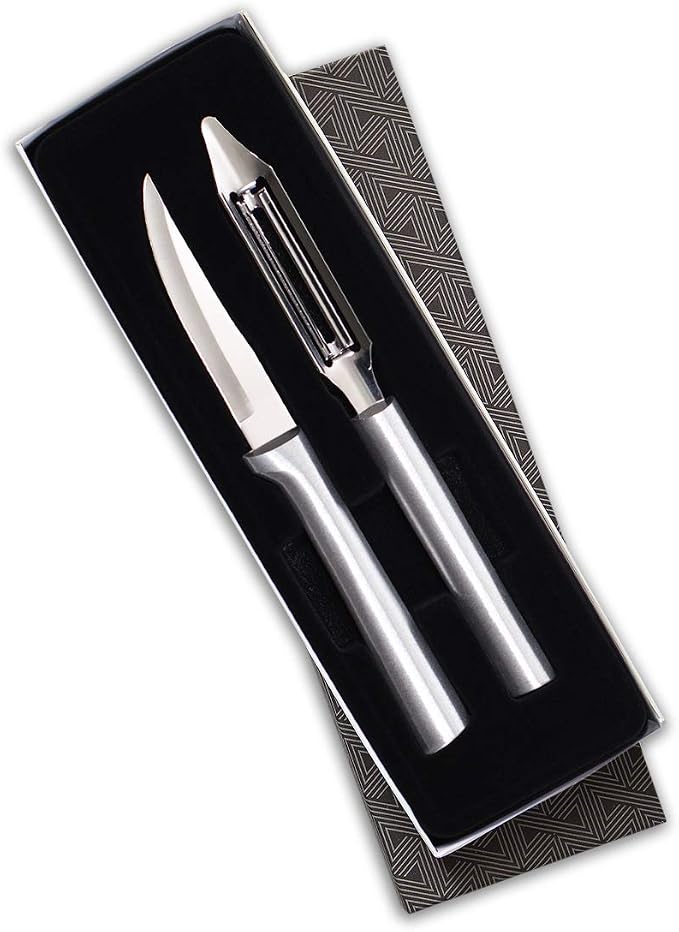 Rada Cutlery Pare & Peel Gift Set (S46) with Quick Edge Sharpener (R119), 2-Piece Knife Set and Knife Sharpener, Stainless Steel Blades, Silver Handle